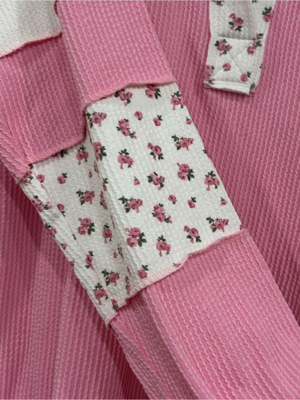 Lovely Melody Pink Waffle Knit Top with Floral Trim - Picture 4 of 5